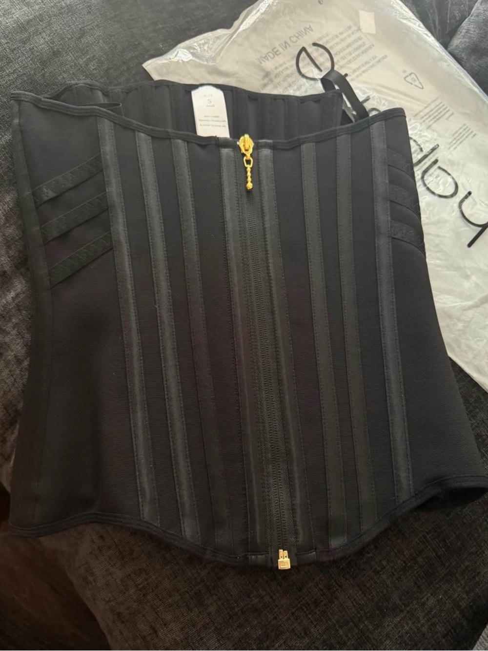 & Other Stories Black Boned Corset Skirt with Gold Zip